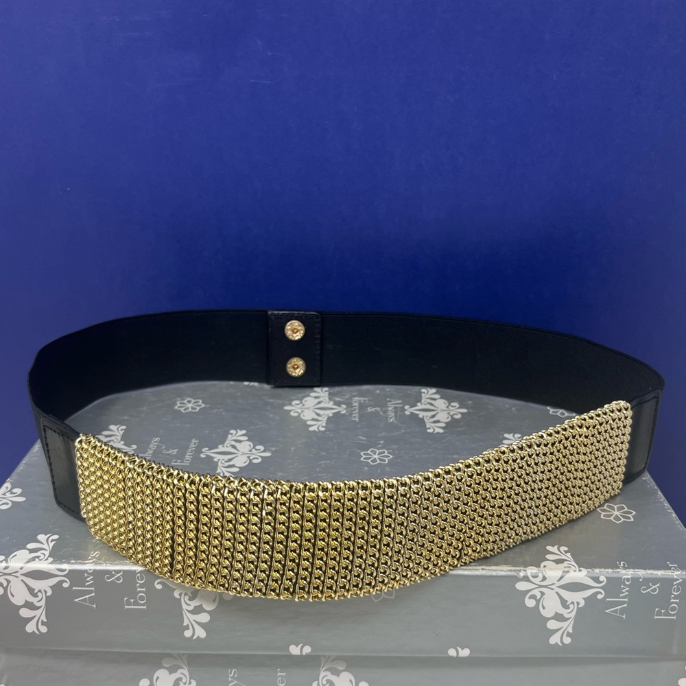 Marciano Black & Gold Chain Elastic Stretch Leather Belt M/L